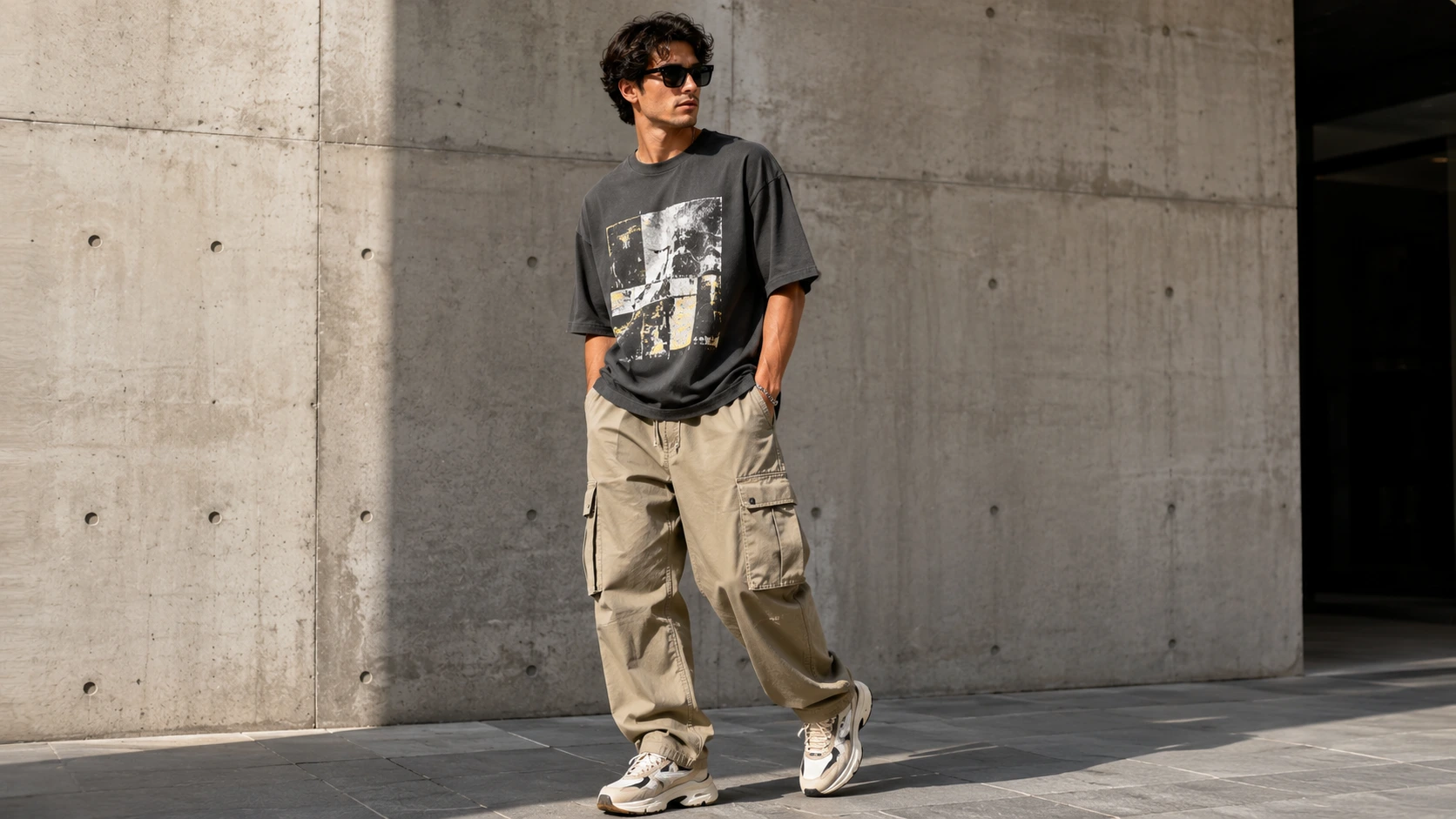 Graphic Tee + Cargo Pants + Chunky Sneakers