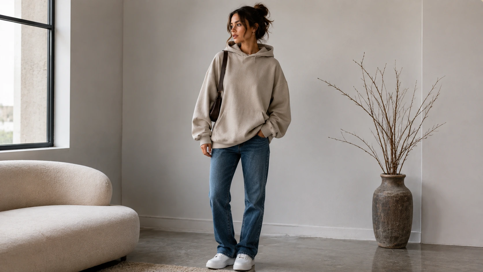 Oversized Hoodie + Slim or Straight-Leg Jeans