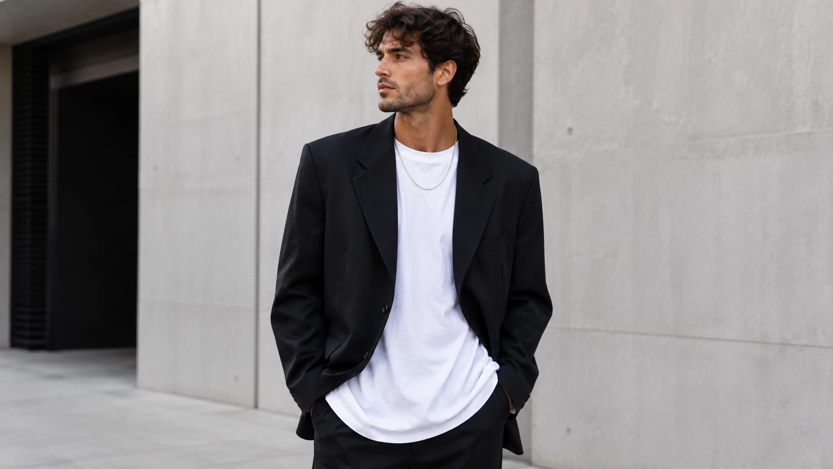 Oversized Tee Under a Structured Jacket or Blazer