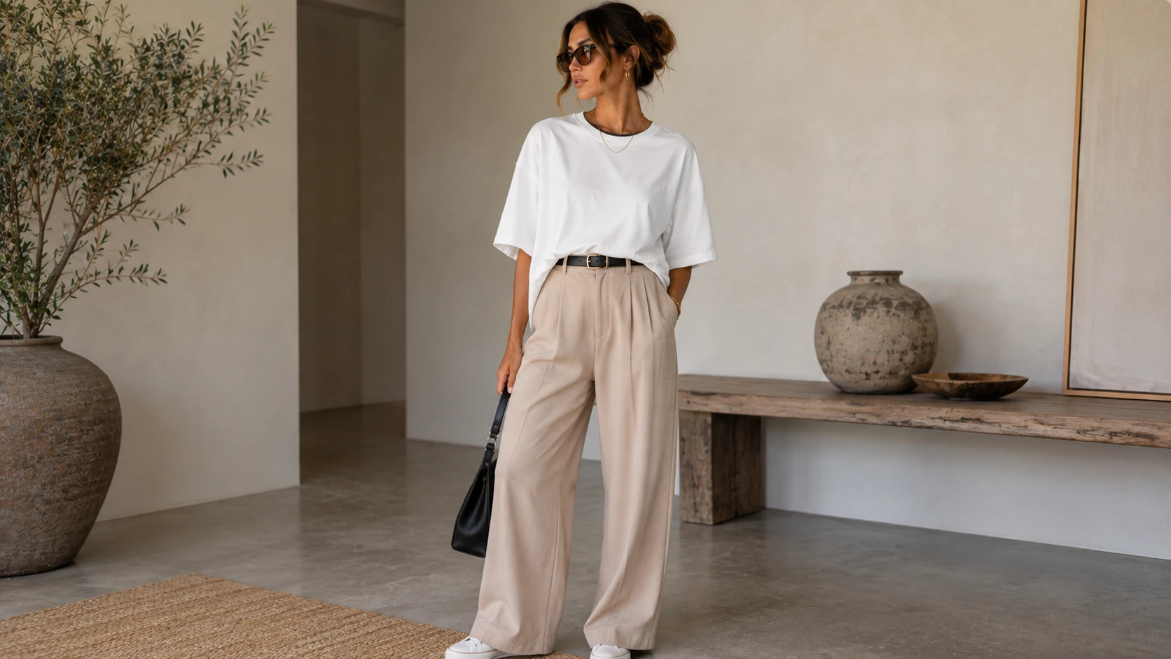Oversized Tee + Wide-Leg Trousers (Belted)
