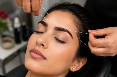 Eyebrow threading in a beauty salon