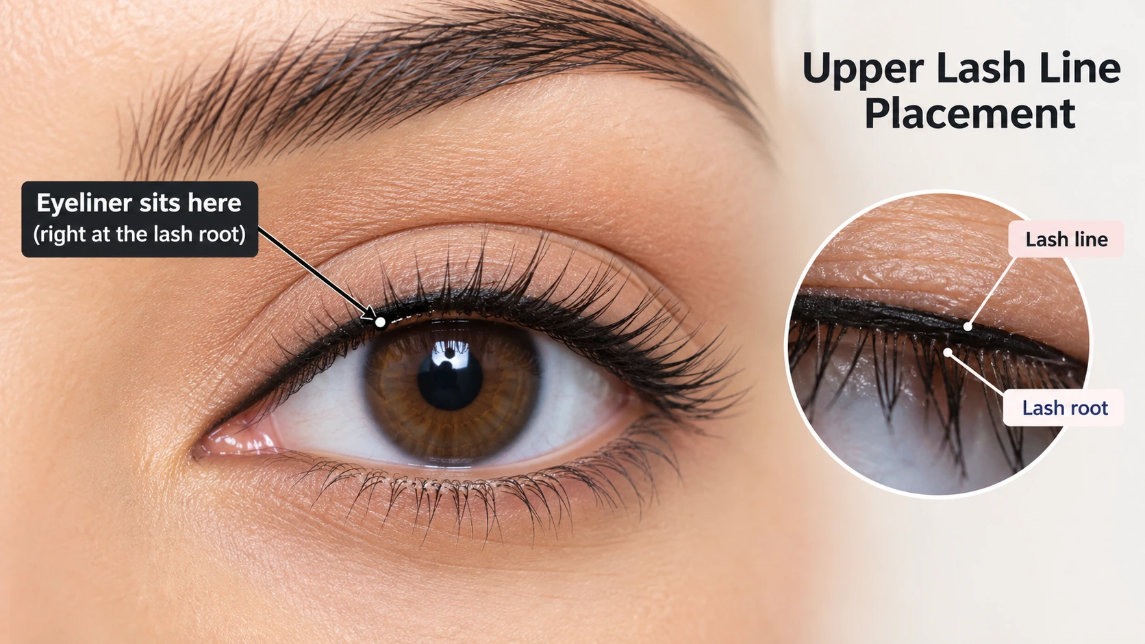 Diagram showing where to apply eyeliner along the upper lash line