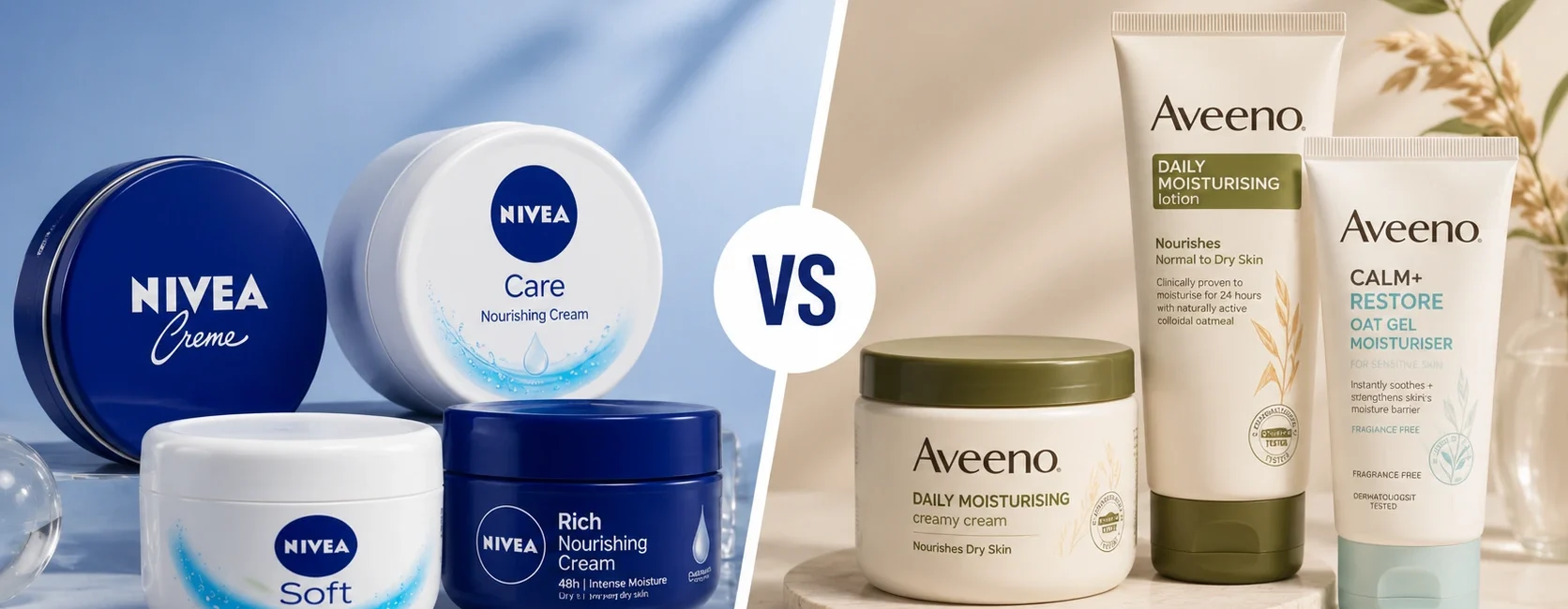 NIVEA vs Aveeno Skincare Comparison for sensitive skin