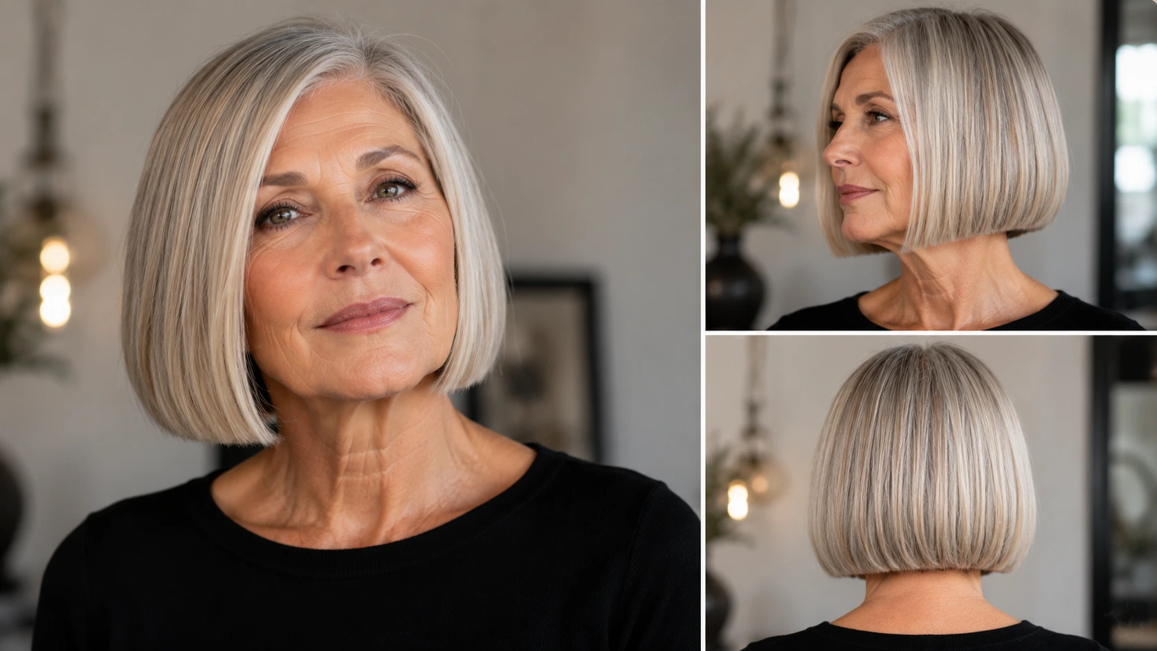 Chin-length blunt bob haircut that makes fine hair look thicker