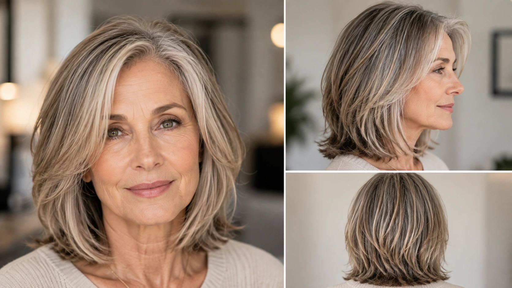 Layered long bob (lob) haircut for fine hair, low-maintenance for older women